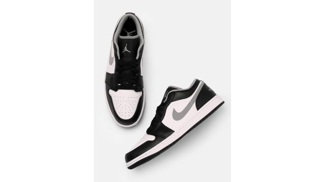 Nike Men Black & White Air Jordan 1 Low Leather Sneakers