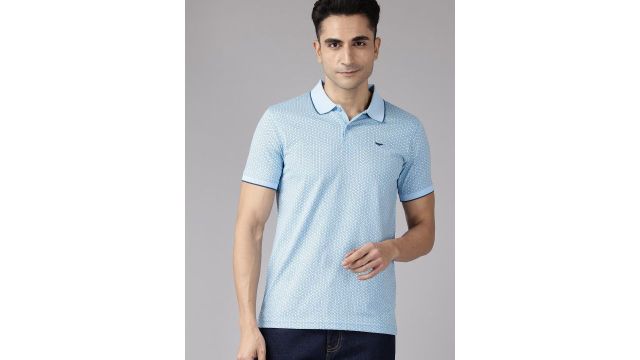 Park Avenue Micro Printed Polo Collar Slim Fit T-shirt in blue