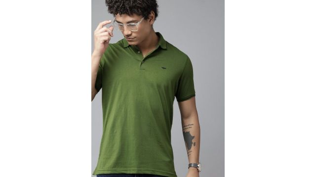 Park Avenue Polo Collar Slim Fit T-shirt in olive green