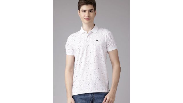 Park Avenue Printed Polo Collar Slim Fit T-shirt in white