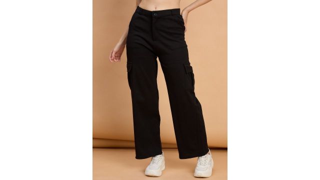 QIOA Women Relaxed High-Rise Relaxed Fit Cargos Trousers