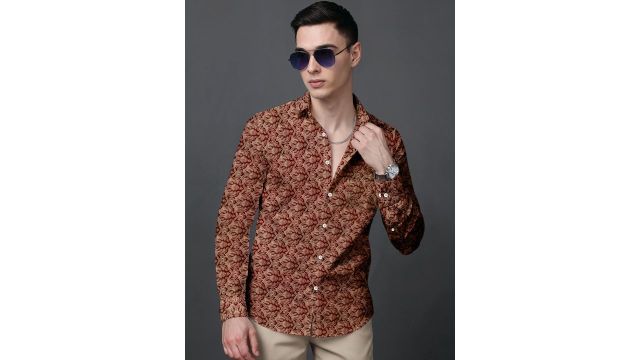 Roadster The Lifestyle Co Printed Linen Spread Collar Shirt