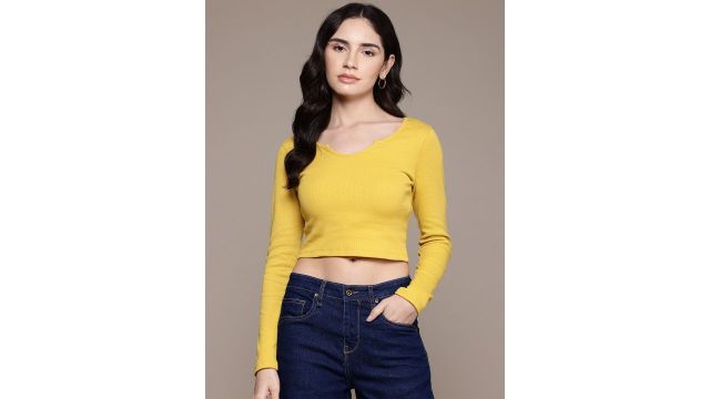 Roadster The Lifestyle Co. Full Sleeves Ribbed Crop Top