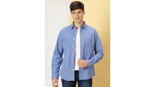 Thomas Scott Classic Chambray Spread Collar Cotton Shirt