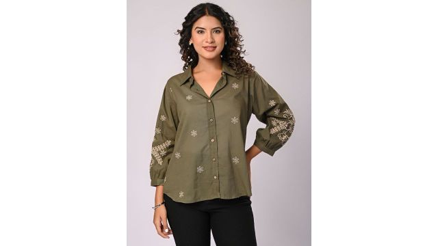 Zolo Label Floral Embroidered Ethnic Cotton Shirt