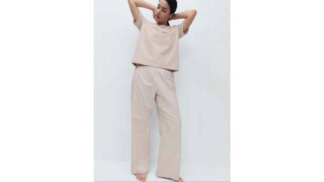 neutral version of Pure Cotton Pyjama Set With Woven Bottoms 