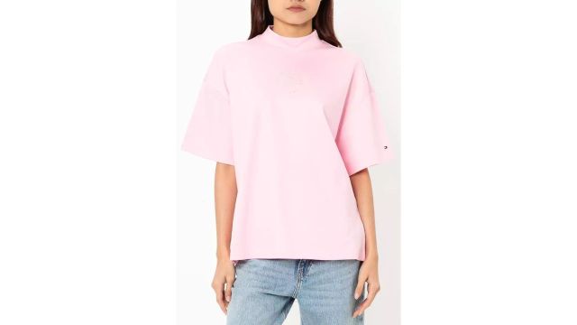 Tommy Hilfiger Stamp Print Relaxed Mock Neck T-Shirt