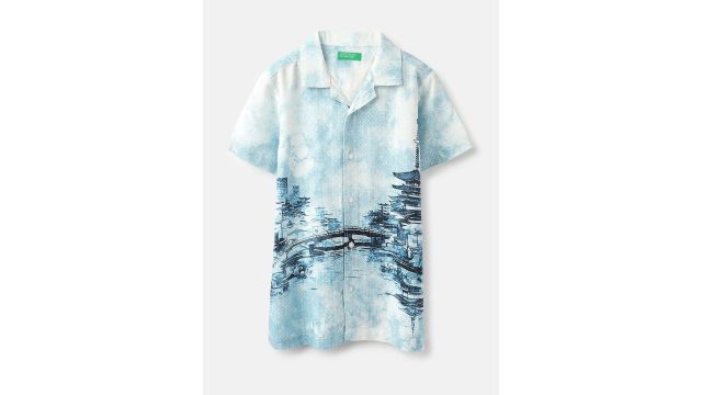 United Colors of Benetton Boys Cuban Collar Printed Casual Shirt