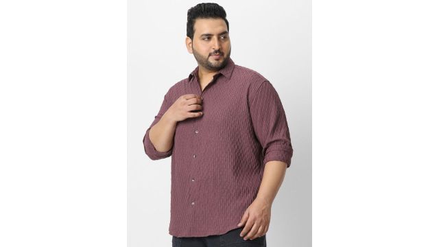 Urbano Plus Men Spread Collar Textured Cotton Casual Shirt