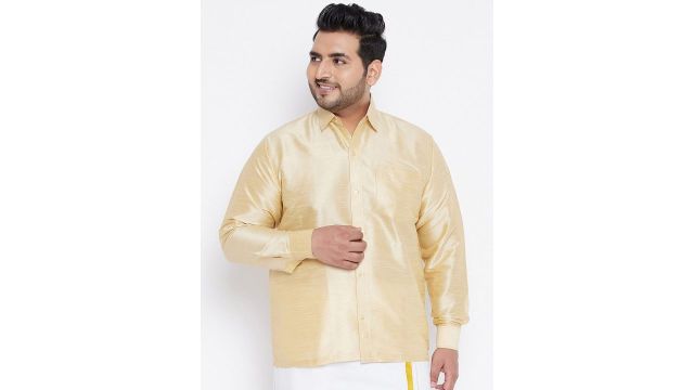 VASTRAMAY Men Plus Size Gold-Toned Premium Casual Shirt