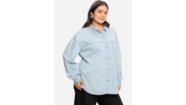 Virgio Solid Cotton Denim Long Sleeves Plus Size Shirts