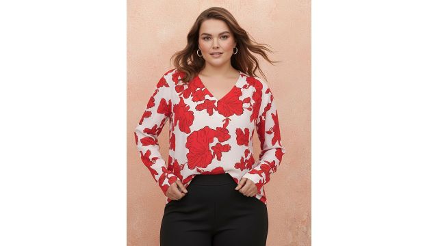 all about you Plus Size Floral Printed V-Neck Top