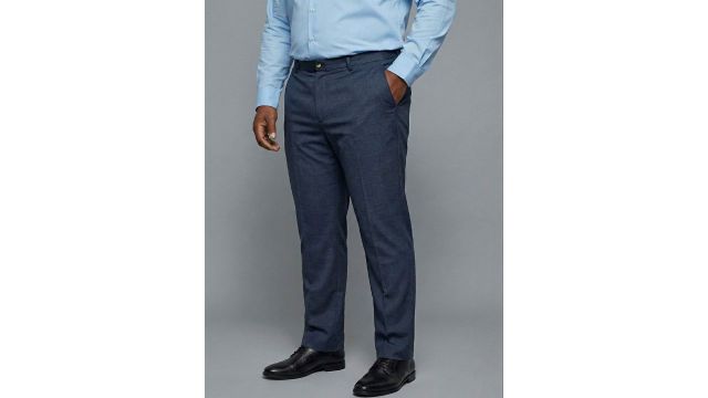 bigbanana Men Plus Size Textured Checked Wrinkle Free Trousers