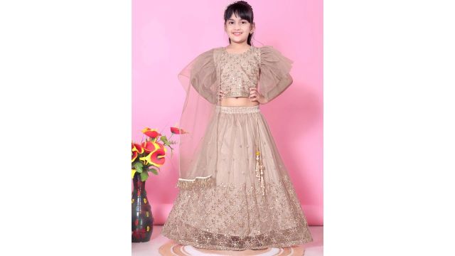 satyamfab Girls Embroidered Thread Work Ready To Wear Net Lehenga & Blouse With Dupatta