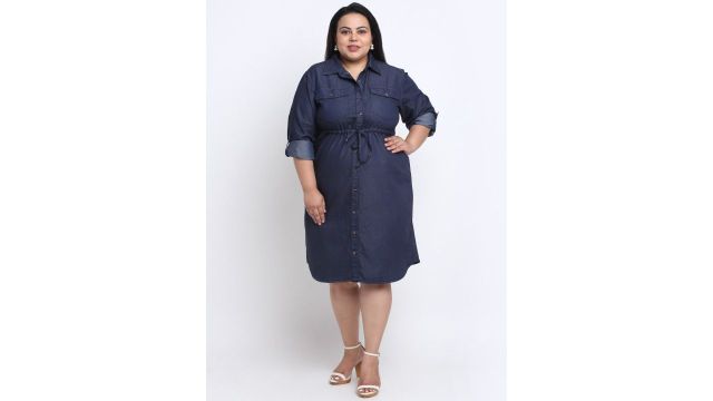 sindrellastorie Women Plus Size Denim Shirt Dress