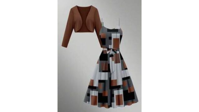 2pcs Women's Solid Color Long Sleeve Minimalist Jacket And Dress Set