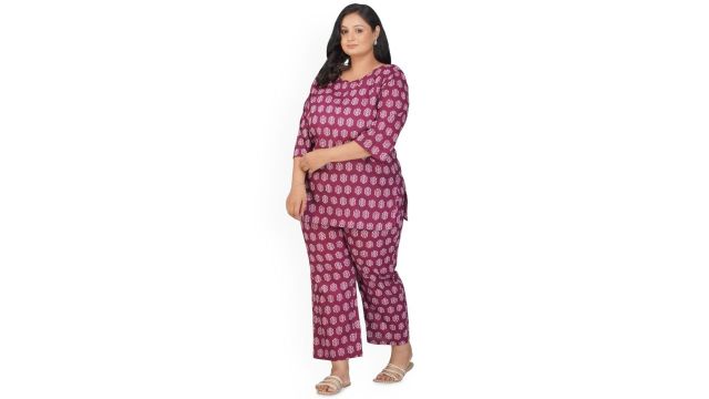 30 Looks Printed Pure Cotton Plus Size Top With Trousers Co-Ords