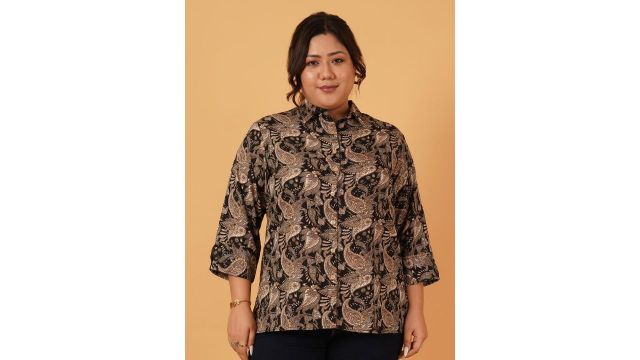 ANGOORI FASHION Women Plus Size Straight Fit Ethnic Motifs Printed Cotton Casual Shirt