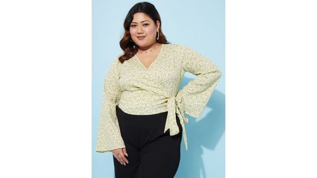 Athena Ample Plus Size Floral Printed Bell Sleeves Wrap Top