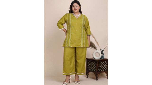 Bani Women Plus Size V-Neck Casual Tunic With Trouser Co-Ords