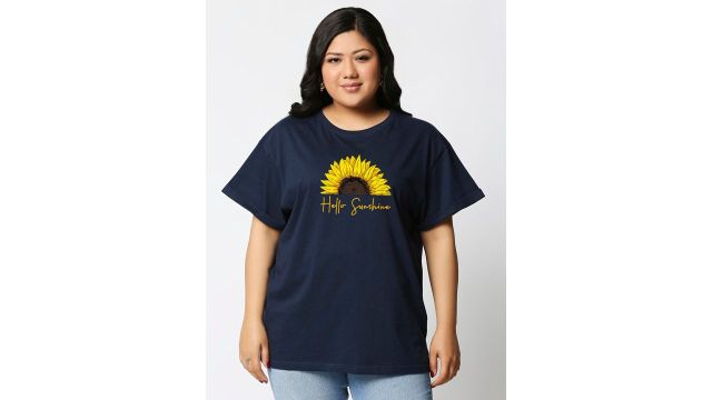 Bewakoof Plus Relaxed-Fit Hello Sunshine Graphic Printed Pure Cotton T-shirt