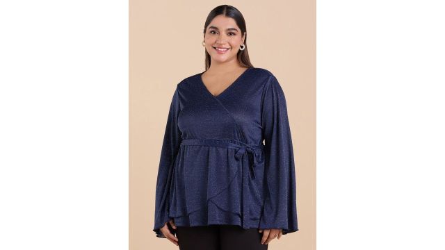 Big Hello - The Plus Life Women Flared Sleeve Wrap Top