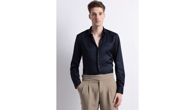 Blu MNKY Men Classic Slim Fit Formal Shirt