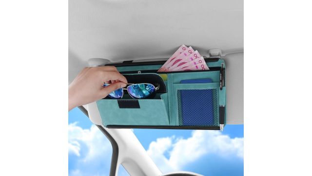 Blue Suede Car Sun Visor Organizer Bag