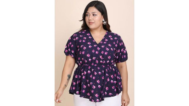 CURVE BY KASSUALLY Women Plus Size Floral Printed Wrap Regular Top