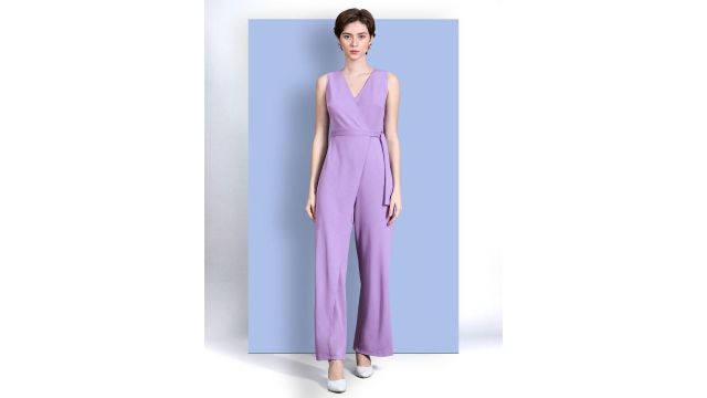 Chemistry Women V-Neck Sleeveless Solid Wrap Regular Length Workwear Jumpsuit