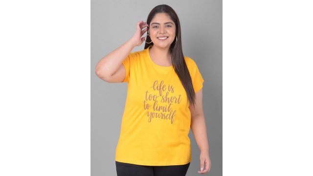 Club York Plus Size Typography Printed Round Neck Shirt Sleeves T-shirt