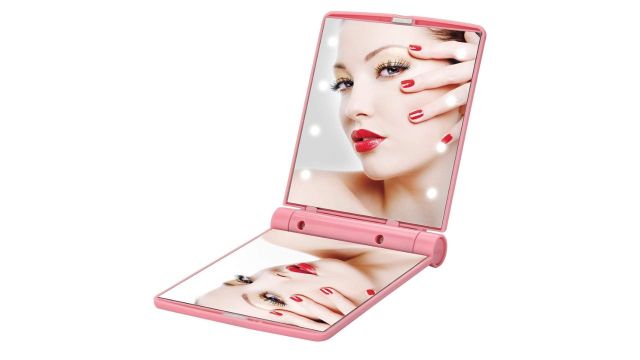 Compact Travel Makeup Mirror with 8 LED Lights
