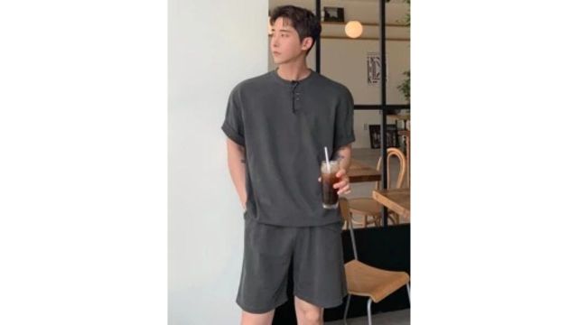 DAZY Men Summer Solid Color Short Sleeve Top & Shorts Two Pieces Set