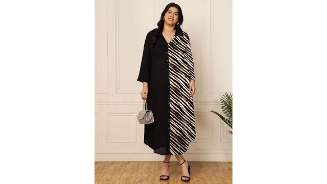 DEEBACO Plus Size Colourblocked Shirt Dress