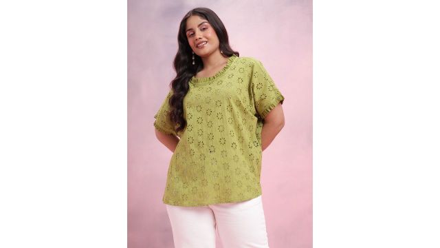DressBerry Curve Plus Size Pure Cotton Schiffli Top 