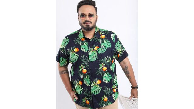 HIGHLANDER Plus Size Tropical Printed Cotton Casual Shirt