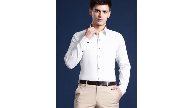 Hancock Men Solid Wrinkle Resistant Stretchable Slim Fit Formal Shirt