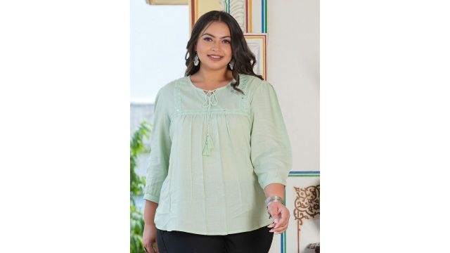 IKRASS Plus Size Tie-Up Neck Top