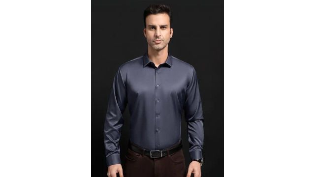 INDOPRIMO Men Solid Spread Collar Satin Formal Shirt