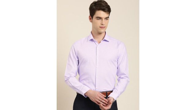 INVICTUS Men Purple & White Slim Fit Checked Sustainable Formal Shirt