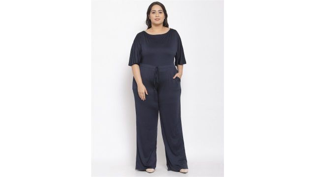 Iki Chic Women Navy Blue Plus Size Wide Leg Jumpsuit
