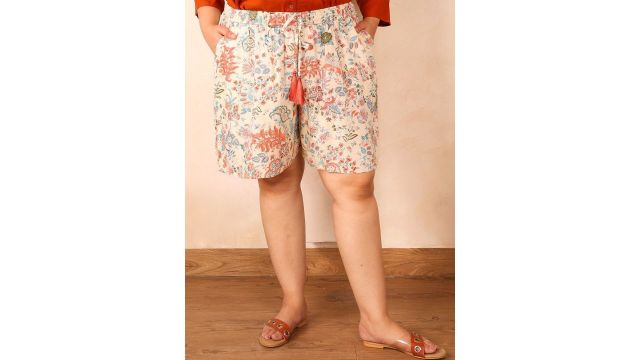 Indietoga Women Plus Size Floral Printed High-Rise Lounge Shorts