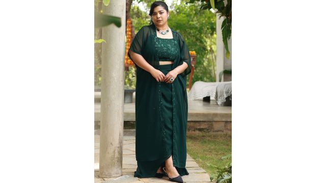 Instafab Plus Women Floral Embroidery Top and Skirt Co-Ord Set