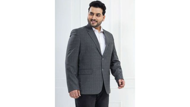 John Pride Plus Size Checked Notched Lapel Single-Breasted Blazer