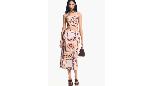 Linen-blend halterneck top