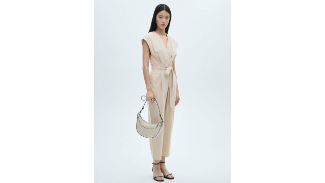 MANGO Belted Pleated Jumpsuit