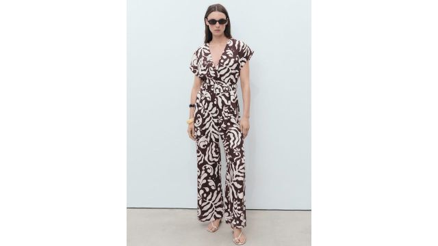 MANGO Printed Wrap Basic Jumpsuit with Belt
