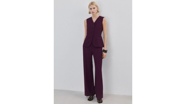 MANGO V-Neck Suit Style Basic Jumpsuit