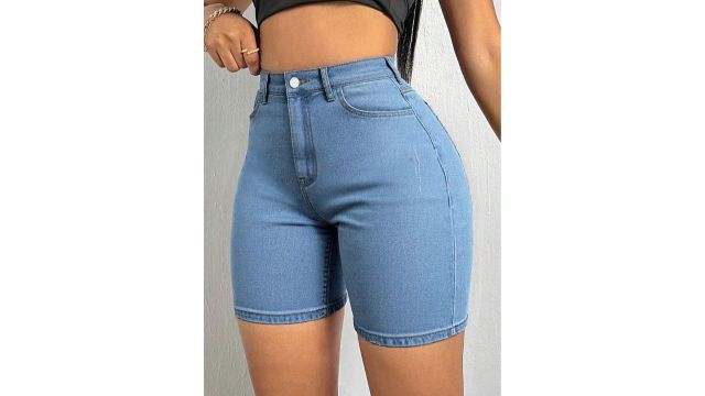 MUZZ Women's Summer Casual Cat Whisker Decor Elastic Skinny Denim Shorts