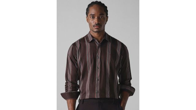 Mufti Men Slim Fit Spread Collar Vertical Striped Cotton Formal Shirt